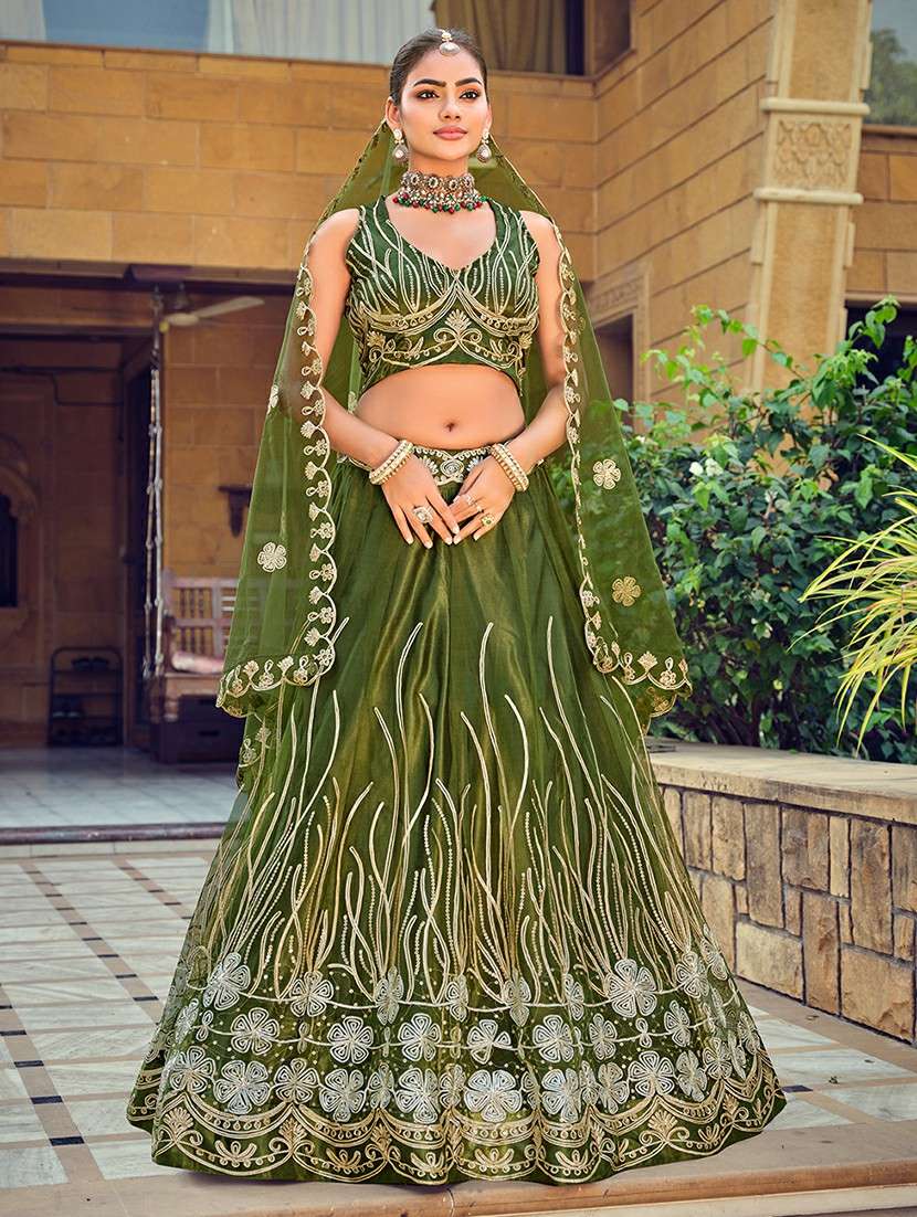 women solid with work semi stitched flared lehenga