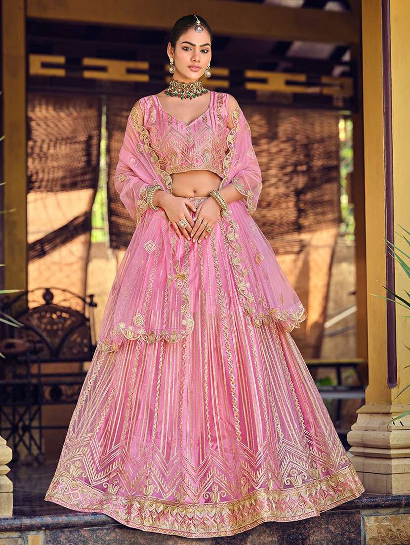 women solid with work semi stitched flared lehenga