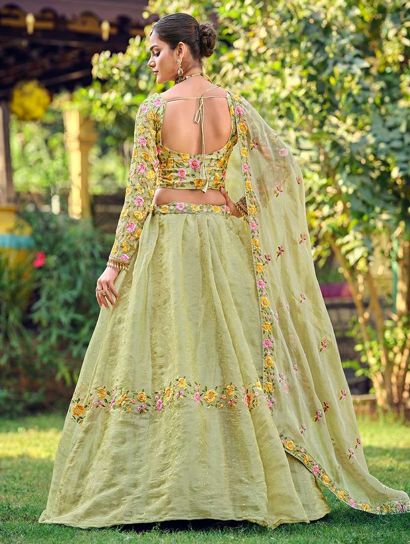 women solid with work semi stitched flared lehenga - 22274250 -  Standard Image - 2