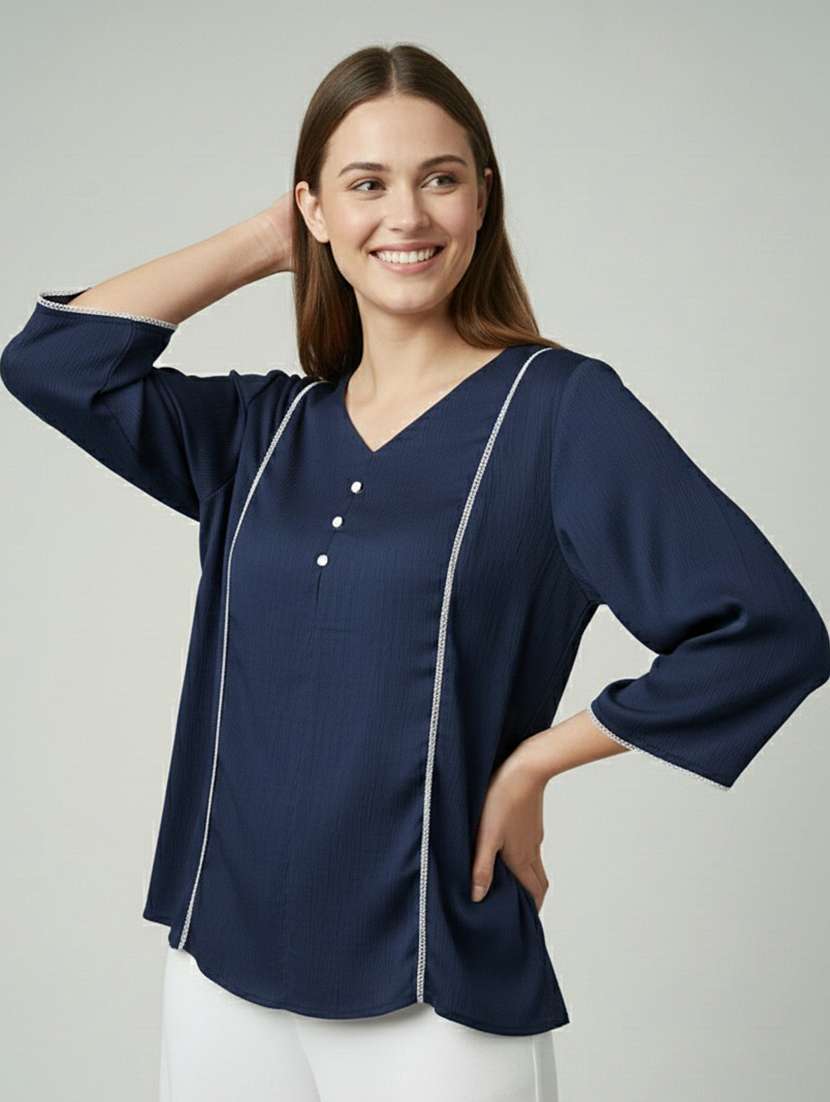 women solid bell sleeve a-line tunic - 22274262 -  Standard Image - 2