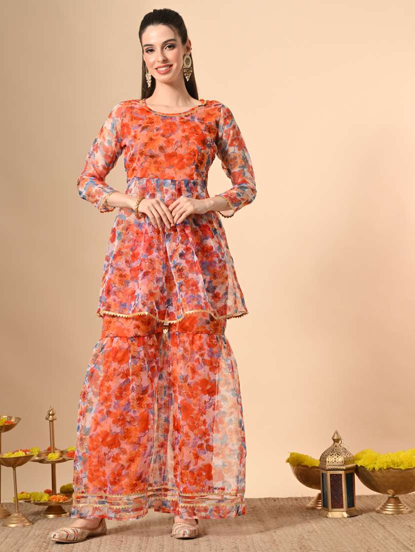 women floral print kurta and sharara with dupatta  - 22274268 -  Standard Image - 2