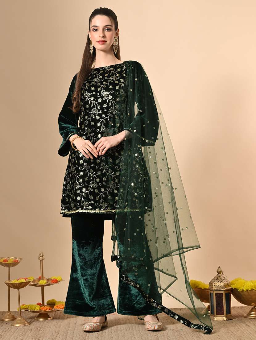 women embroidered kurta and sharara with dupatta 