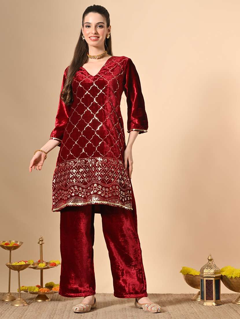 women embroidered kurta and palazzo with dupatta  - 22274271 -  Standard Image - 2