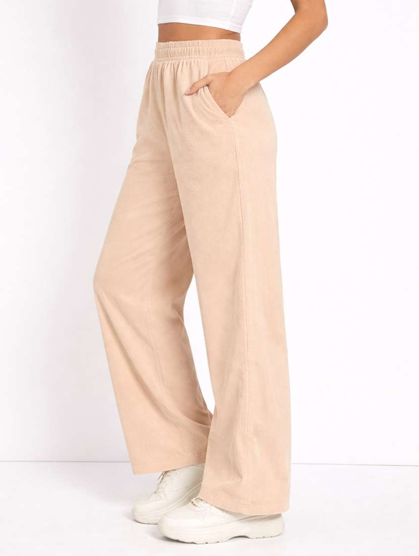 women solid high rise wide leg trouser - 22274272 -  Standard Image - 2