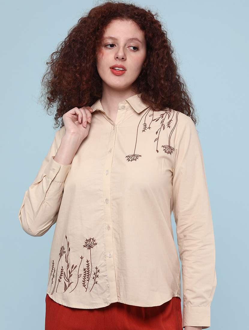 women beige cotton regular shirt