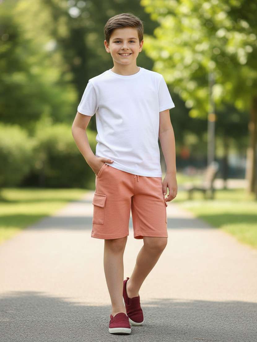 boys solid mid rise cargo shorts - 22275140 -  Standard Image - 2