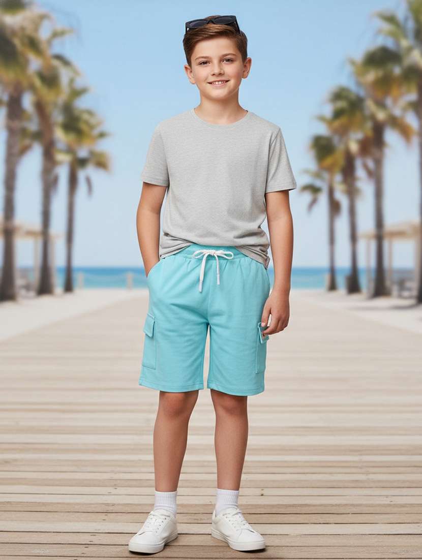 boys solid mid rise cargo shorts - 22275141 -  Standard Image - 2