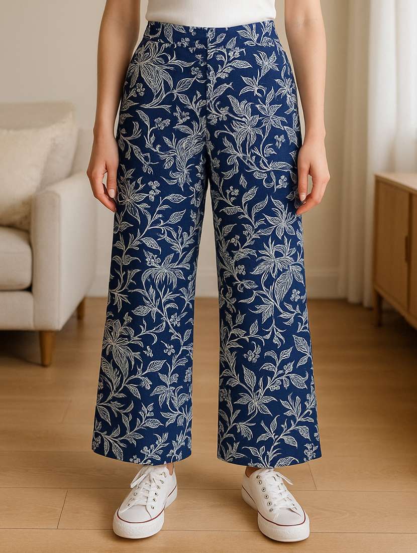 women floral high rise flat front trouser