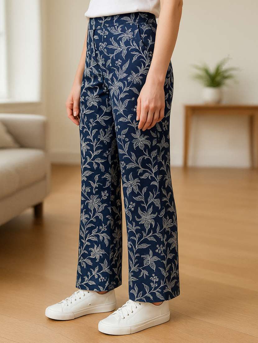 women floral high rise flat front trouser - 22275301 -  Standard Image - 2