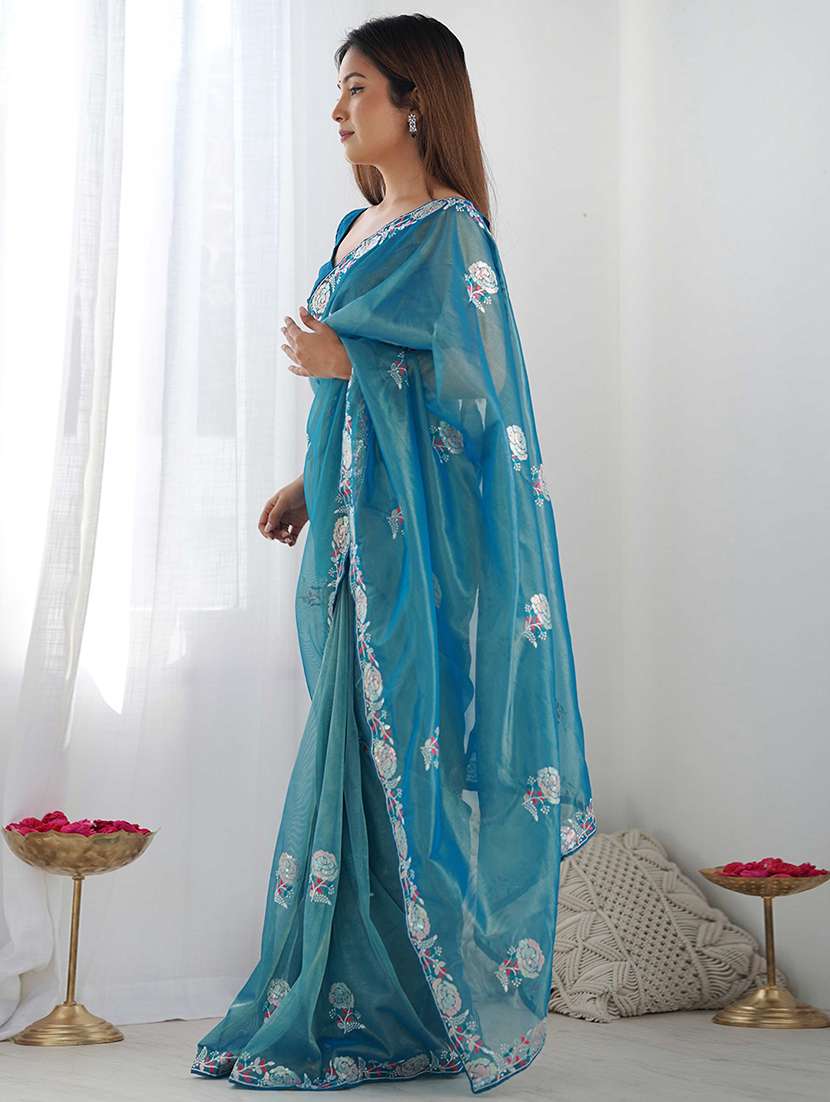 women solid with work embroidered saree with blouse - 22275441 -  Standard Image - 2