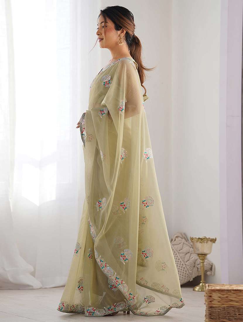 women solid with work embroidered saree with blouse - 22275442 -  Standard Image - 2