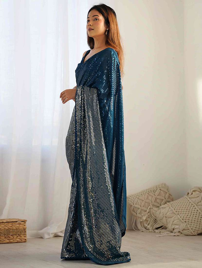 women solid with work embellished saree with blouse - 22275444 -  Standard Image - 2