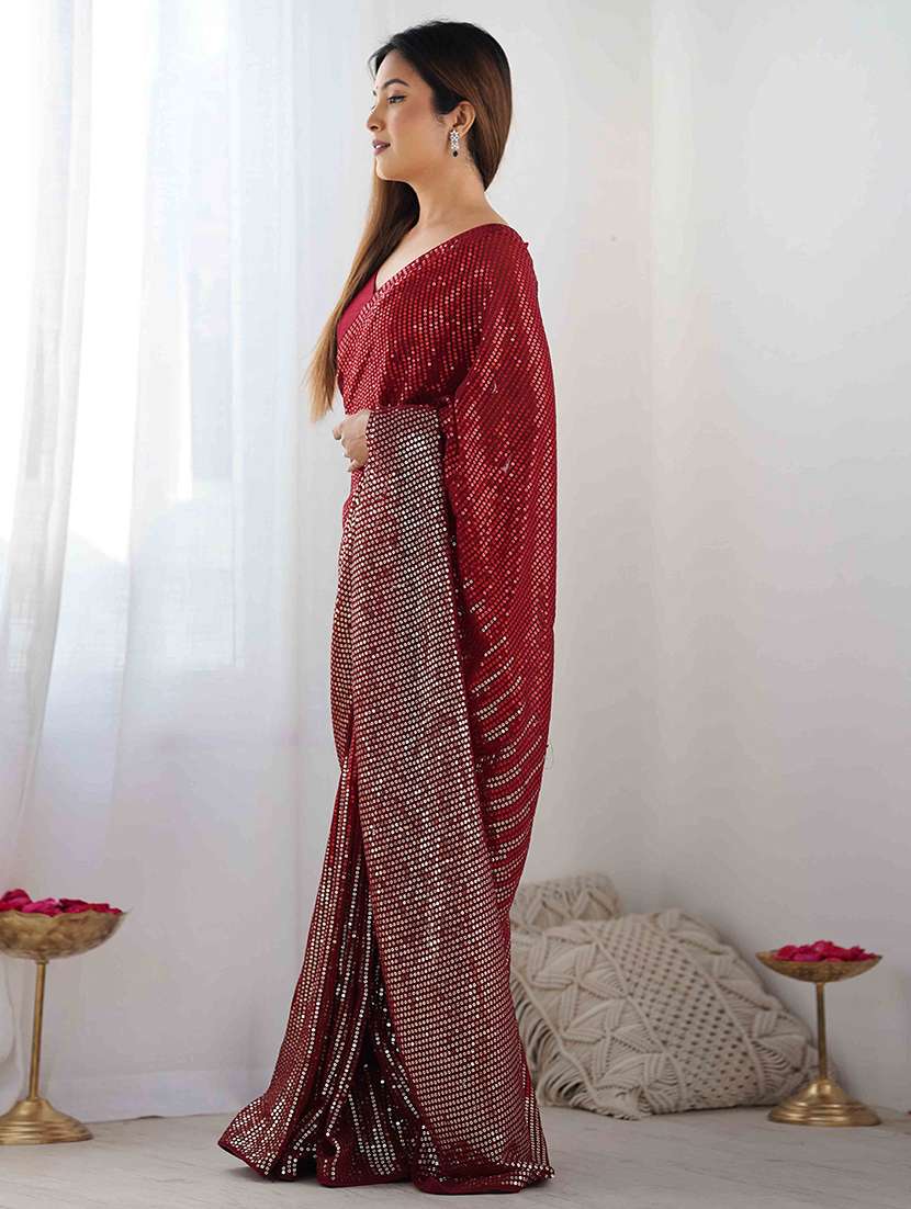 women solid with work embellished saree with blouse - 22275445 -  Standard Image - 2