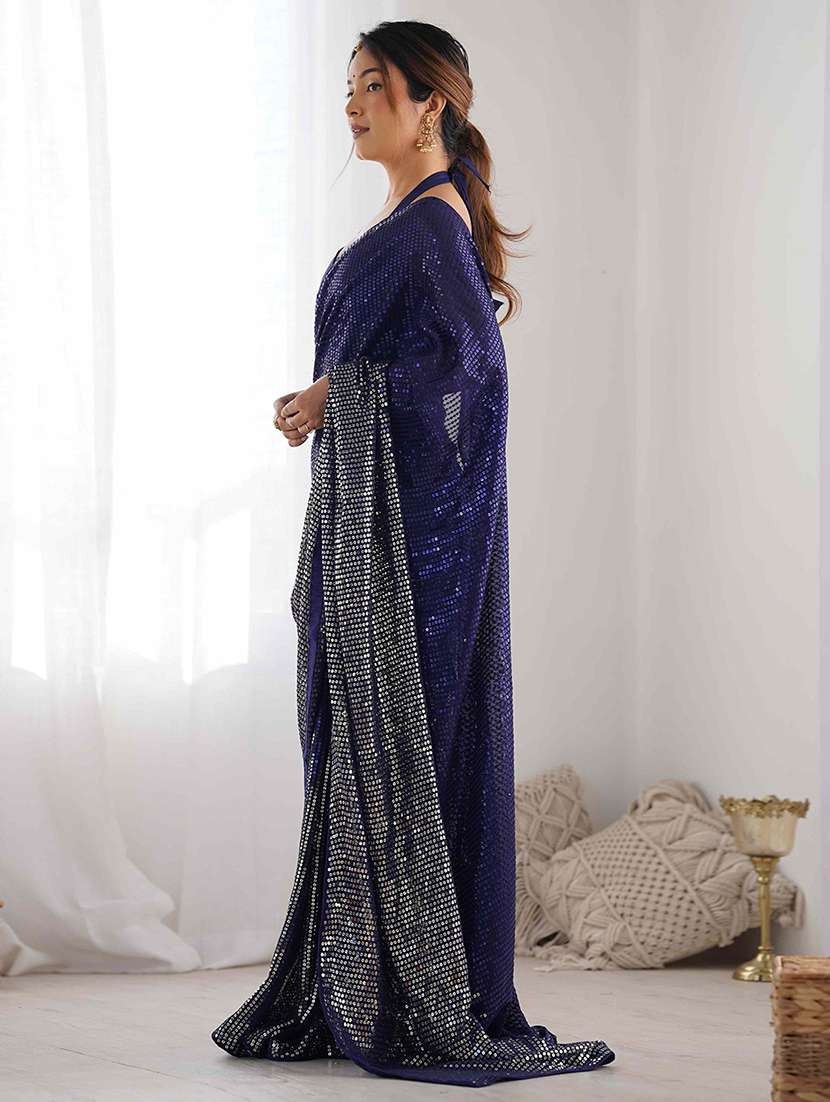 women solid with work embellished saree with blouse - 22275447 -  Standard Image - 2