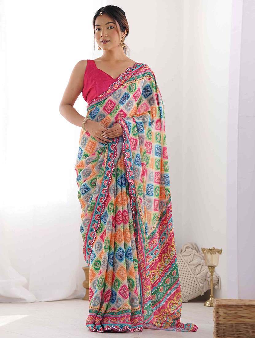women printed casual wear saree with blouse