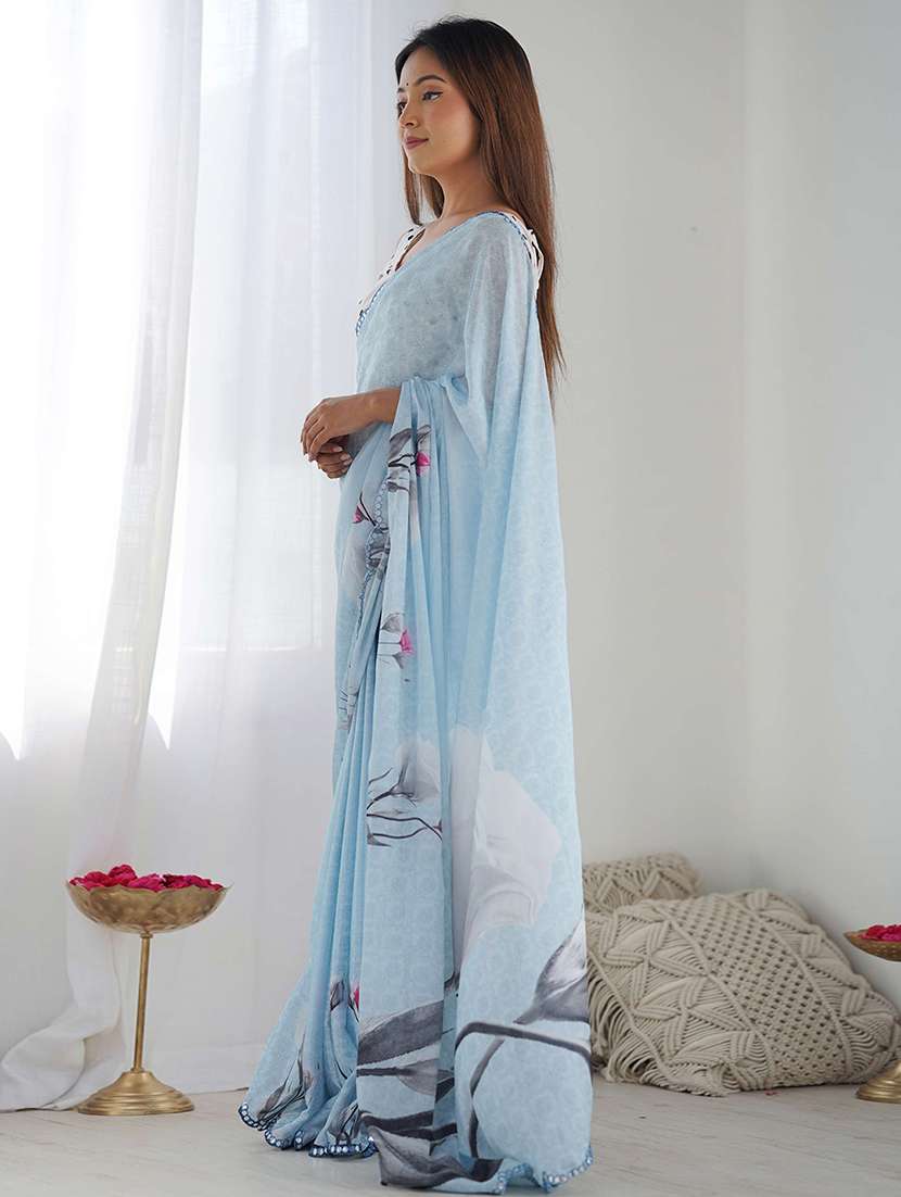 women printed casual wear saree with blouse - 22275458 -  Standard Image - 2