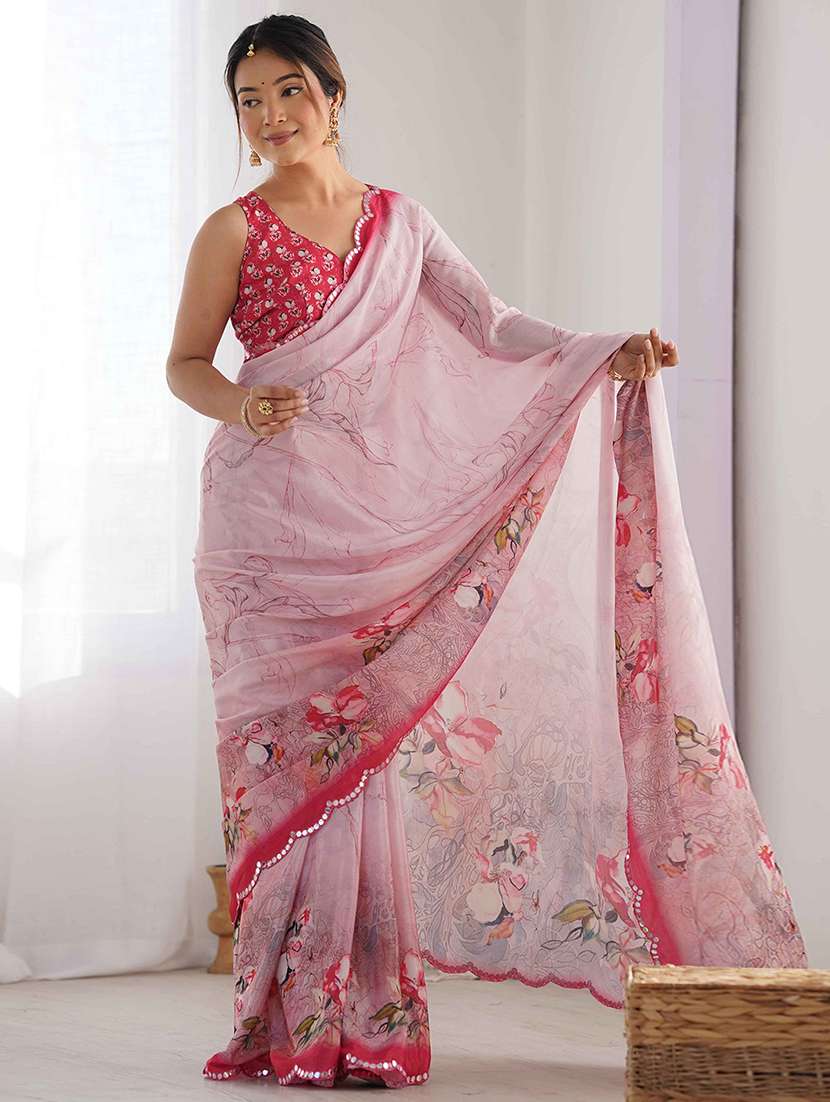 women printed casual wear saree with blouse