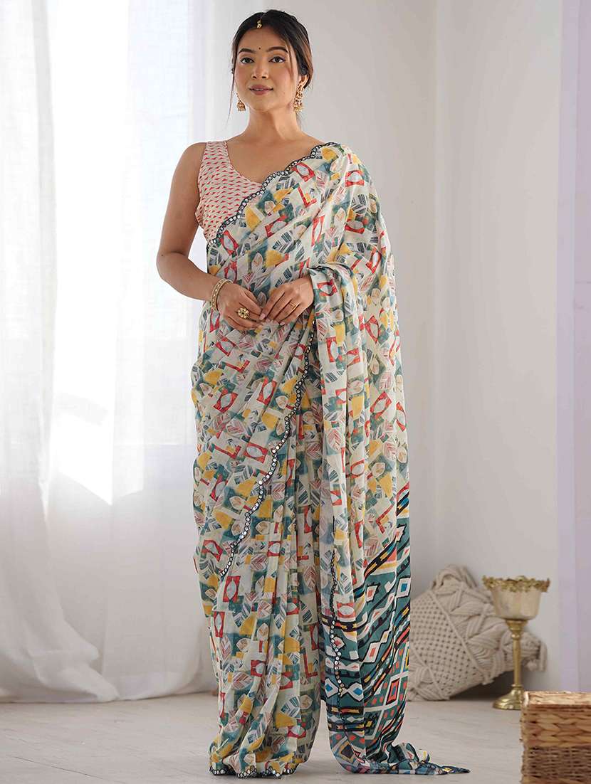 women printed casual wear saree with blouse