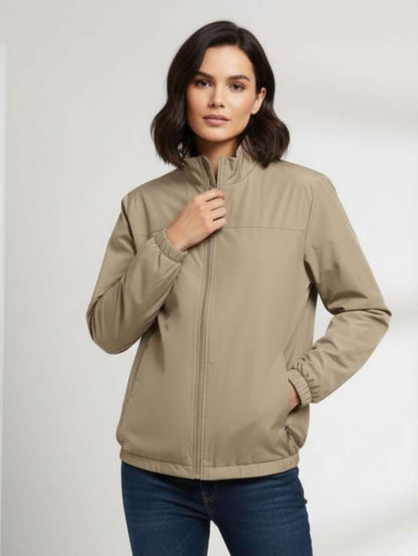 women solid long sleeve windcheater jacket