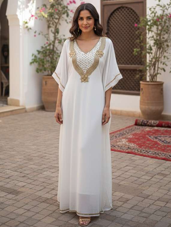 women embroidered kimono sleeve kaftan dress