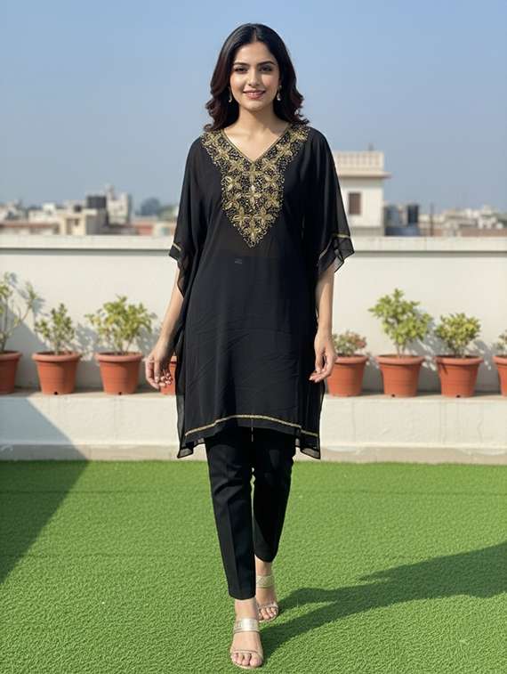women embroidered kimono sleeve kaftan tunic