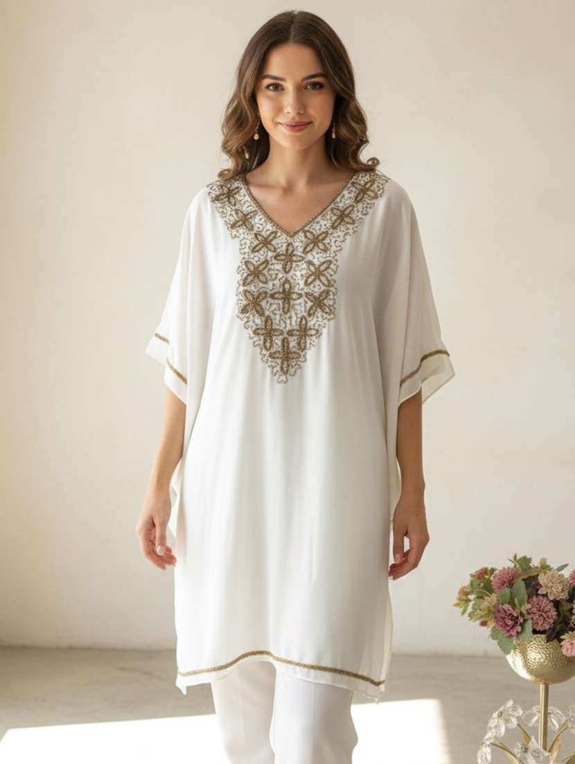 women embroidered kimono sleeve kaftan tunic