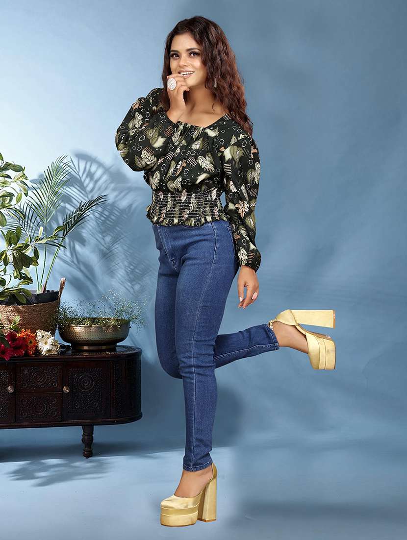 women printed puff sleeve smocked top - 22275883 -  Standard Image - 2