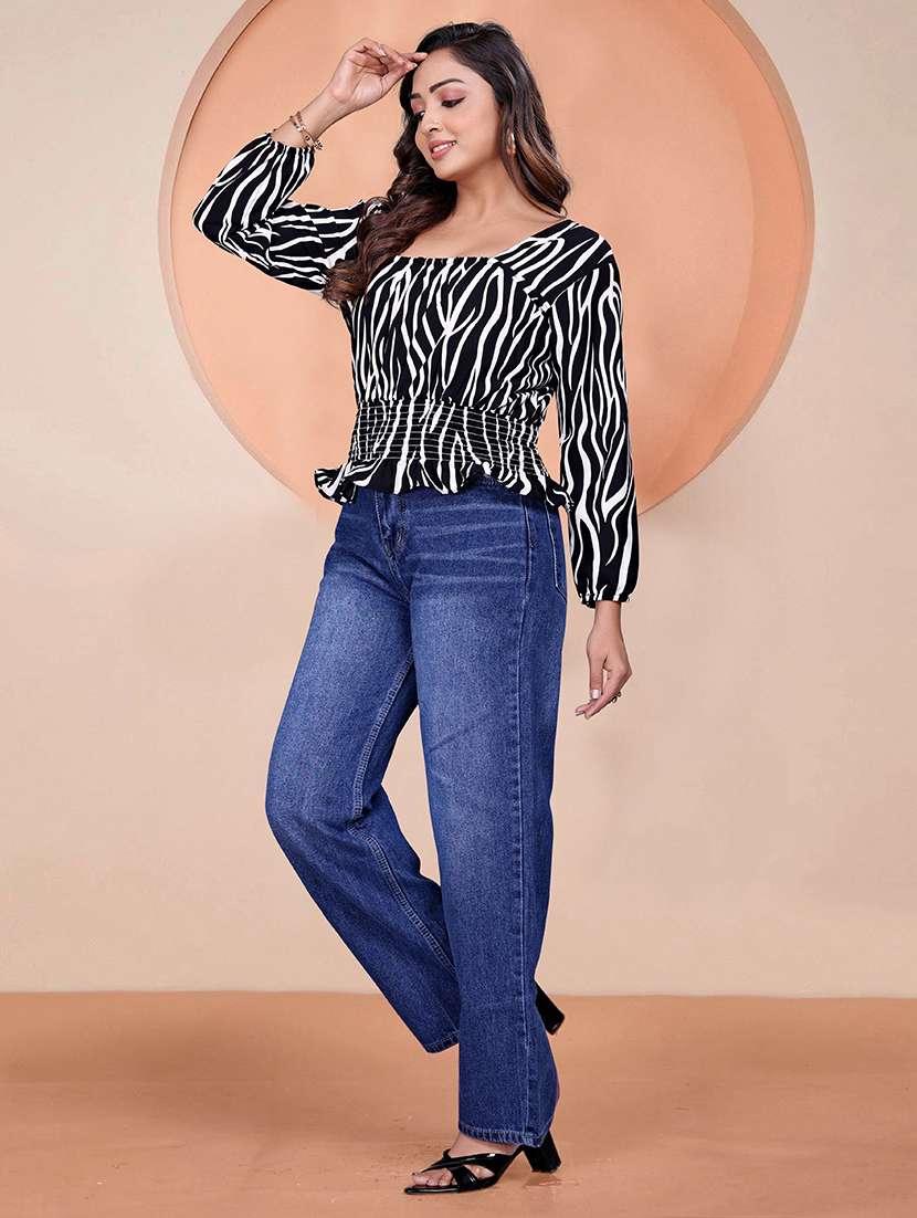 women printed puff sleeve smocked top - 22275884 -  Standard Image - 2