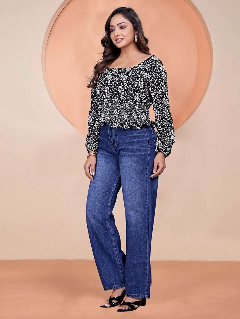 women printed puff sleeve smocked top - 22275886 -  Standard Image - 2