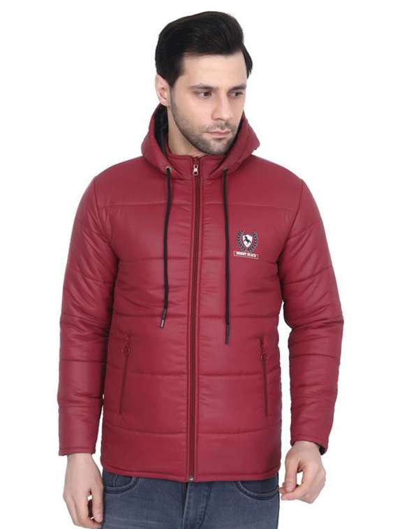 men solid long sleeve hooded puffer jacket