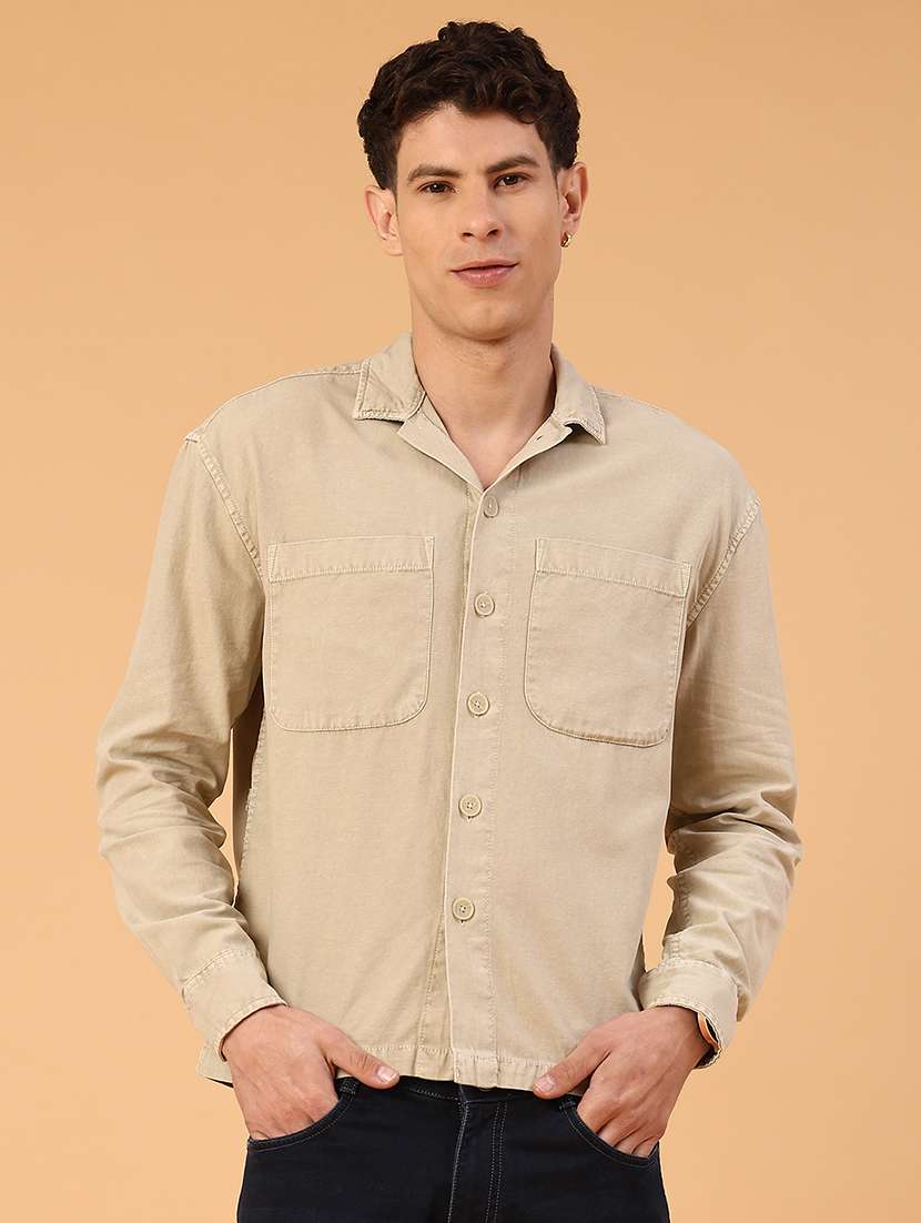 men beige cotton casual shirt - 22276184 -  Standard Image - 2