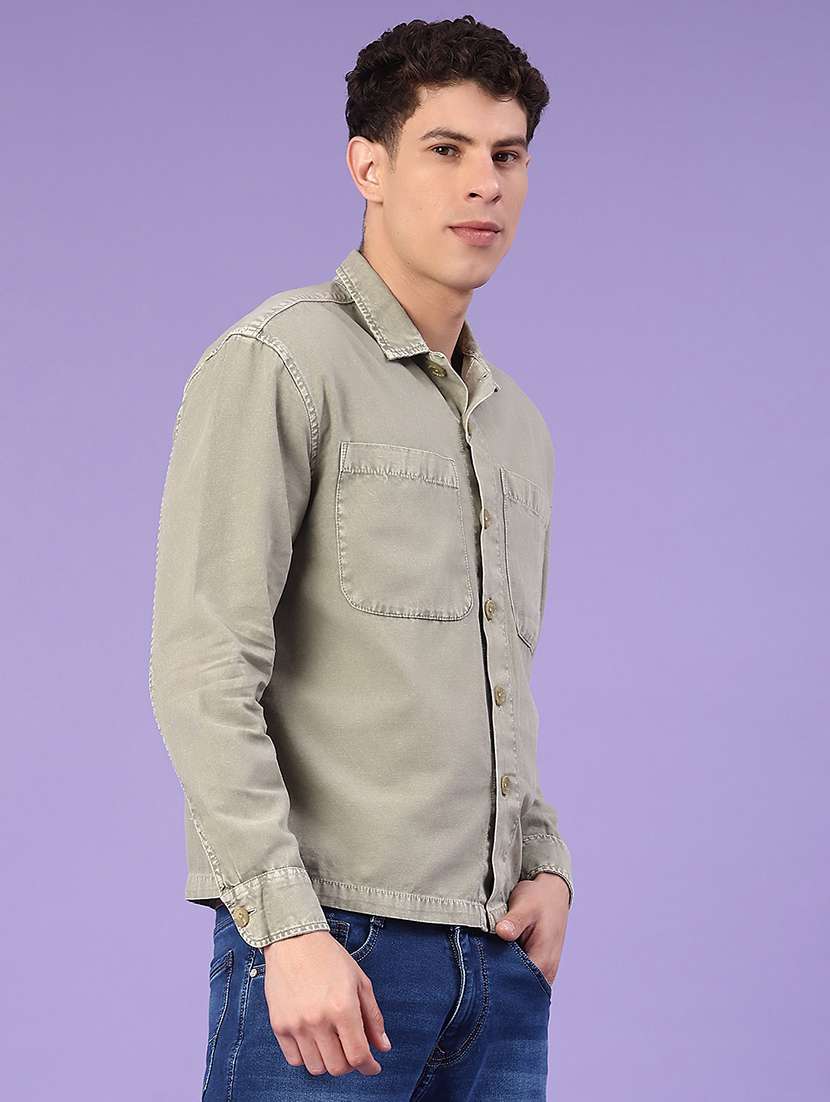 mens olive cotton casual shirt - 22276185 -  Standard Image - 2