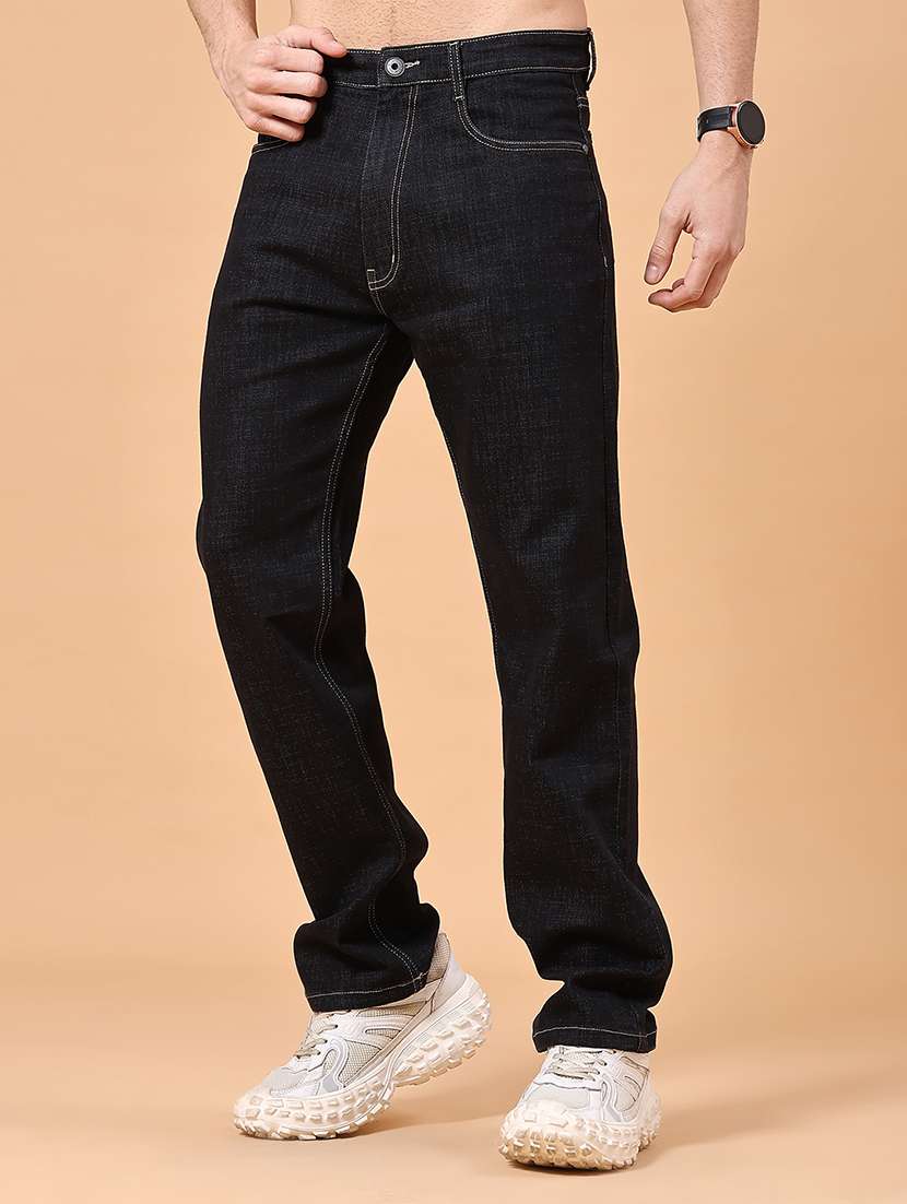 men solid mid rise straight jean