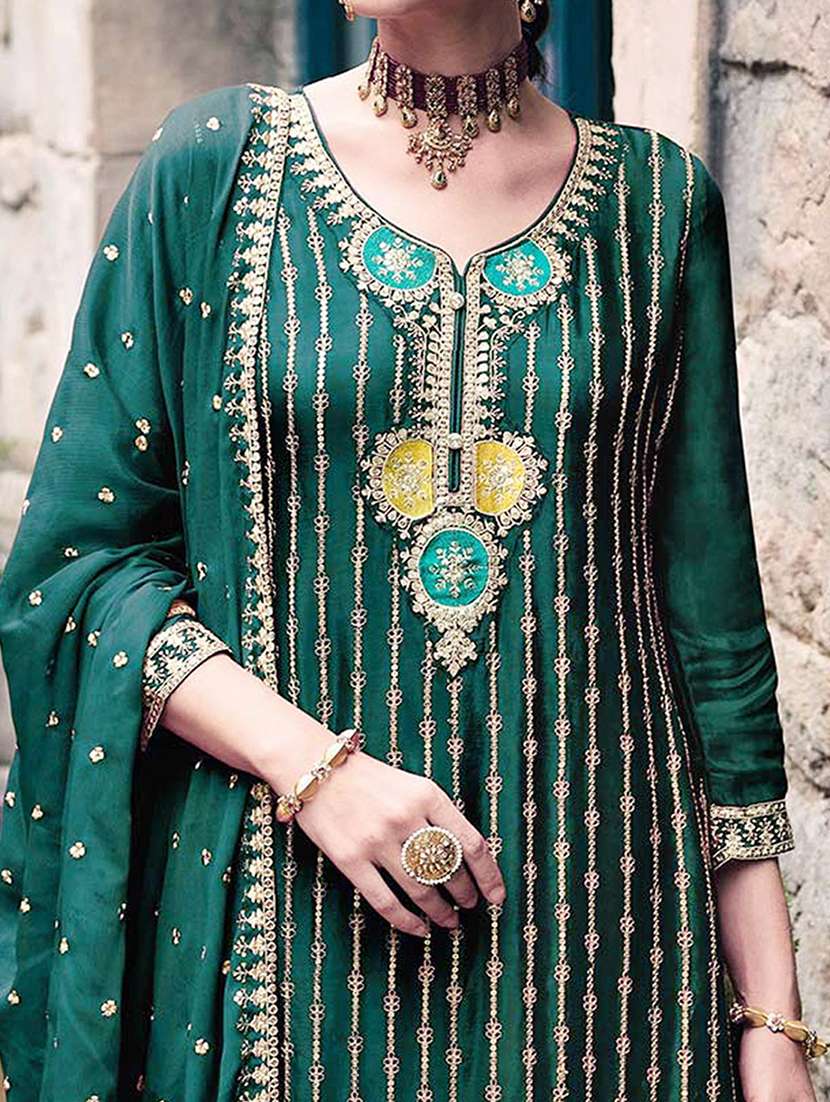 Women Solid With Work Semi-stitched Suit Set - 22276542 -  Standard Image - 2
