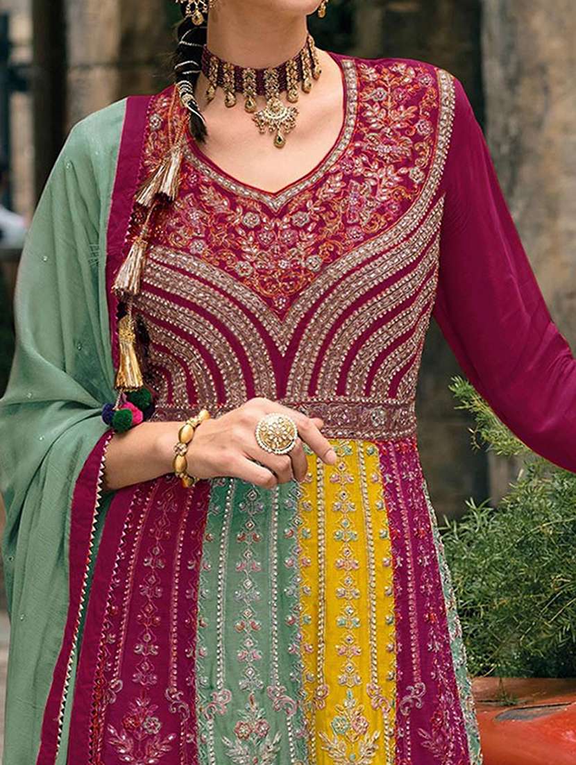 women color block semi-stitched suit set - 22276546 -  Standard Image - 2