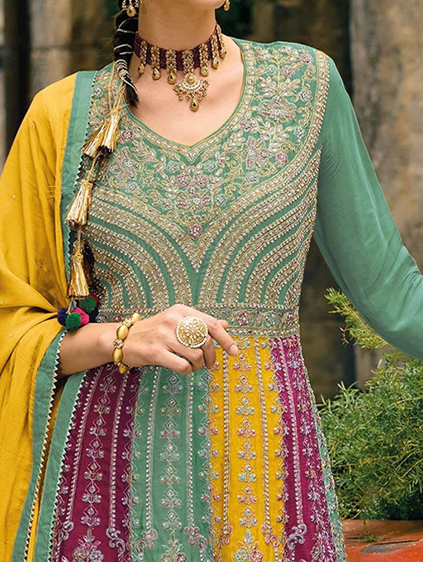 women color block semi-stitched suit set - 22276547 -  Standard Image - 2