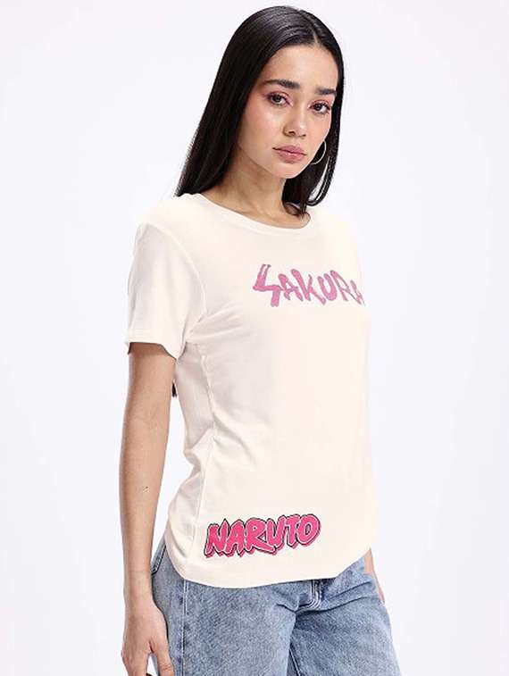 women front print round neck t-shirt - 22277408 -  Standard Image - 2