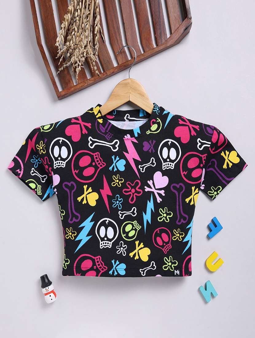 women printed short sleeve crop top
