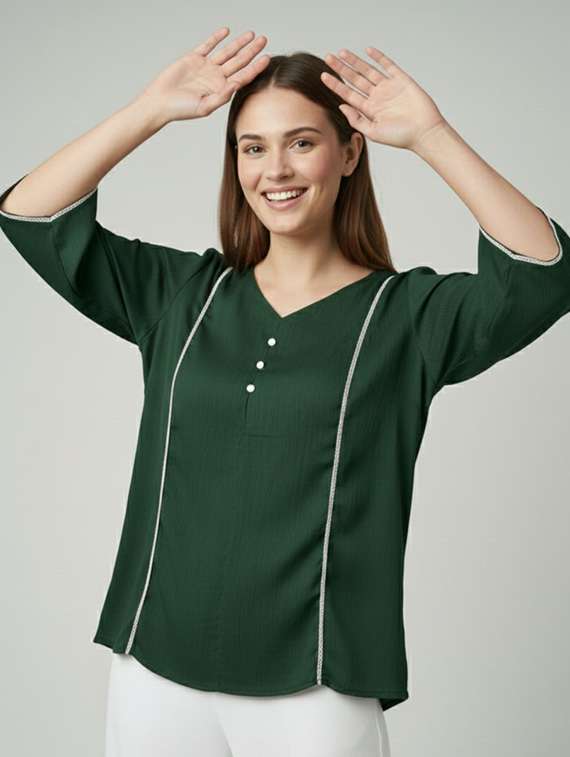 women solid bell sleeve regular top - 22277438 -  Standard Image - 2