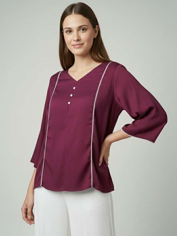 women solid bell sleeve regular top - 22277439 -  Standard Image - 2