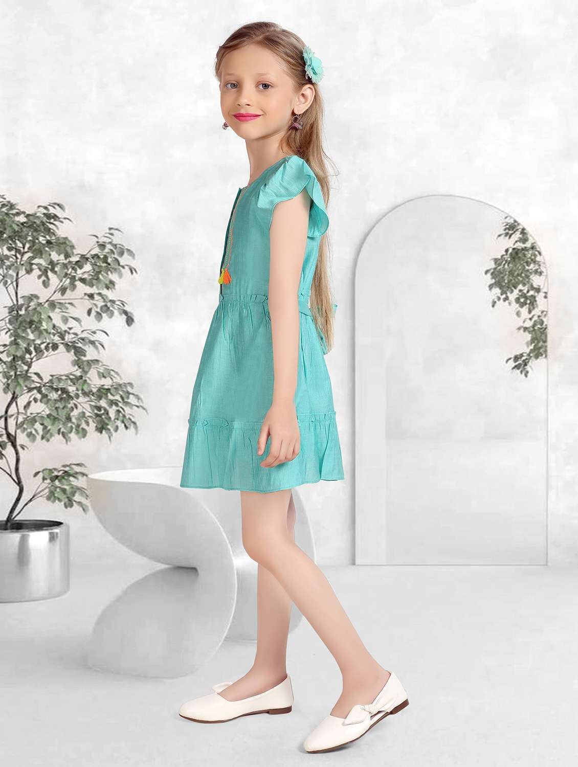 girls solid short sleeve tiered frock - 22277507 -  Standard Image - 2
