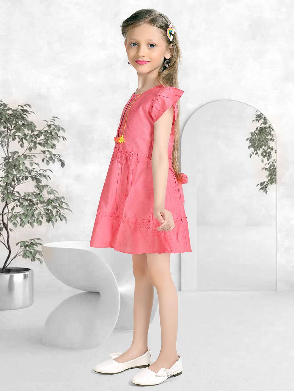 girls embroidered short sleeve tiered frock - 22277508 -  Standard Image - 2