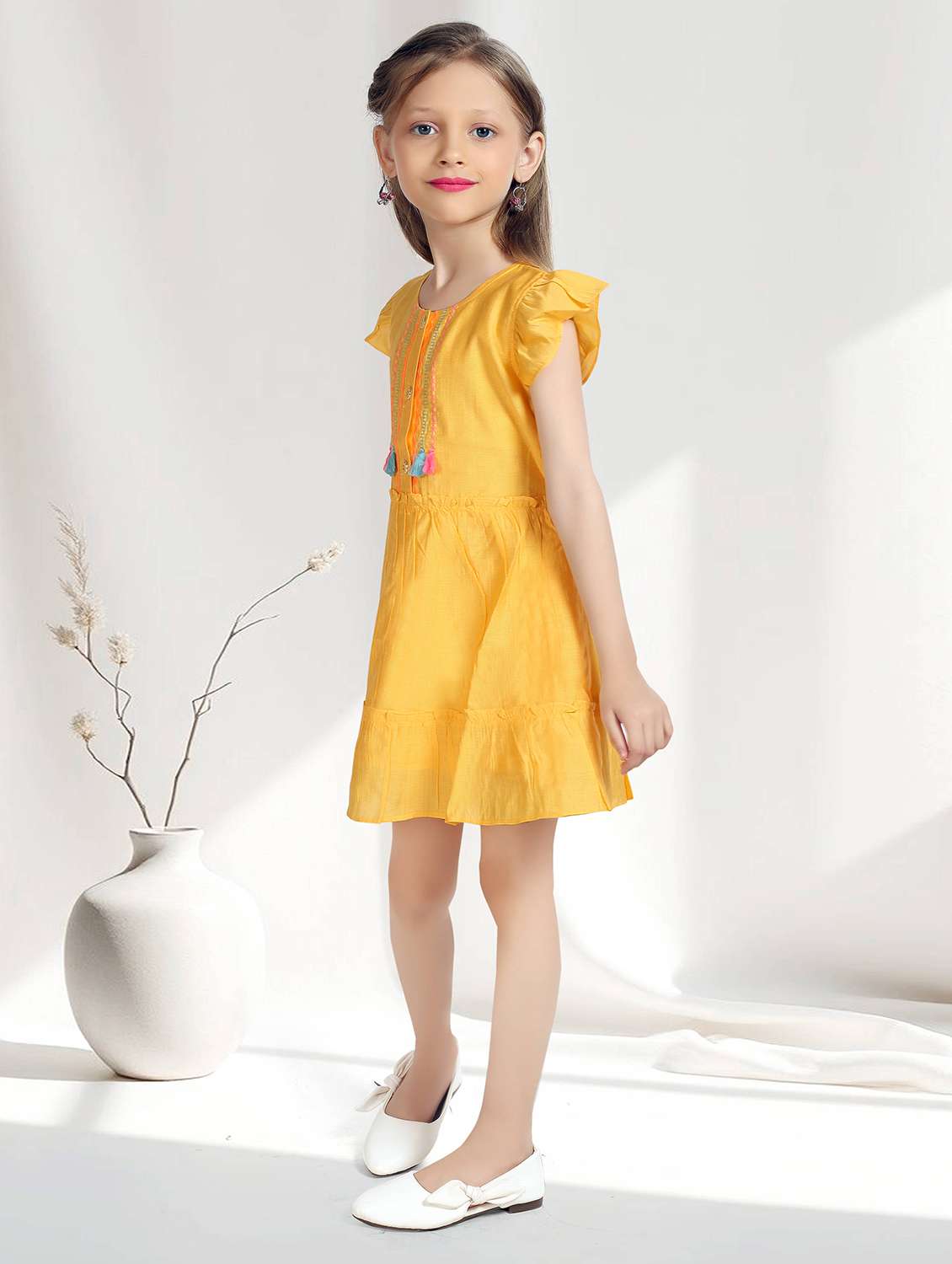 girls embroidered short sleeve tiered frock - 22277509 -  Standard Image - 2