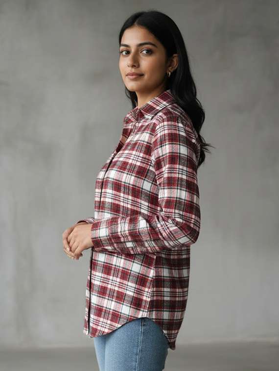 women checkererd collared long sleeve shirt - 22277520 -  Standard Image - 2