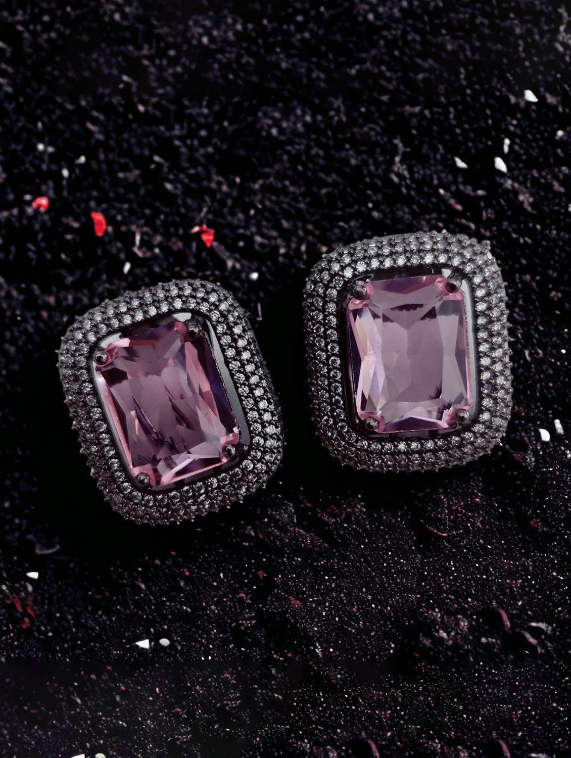 women pink brass studs earring