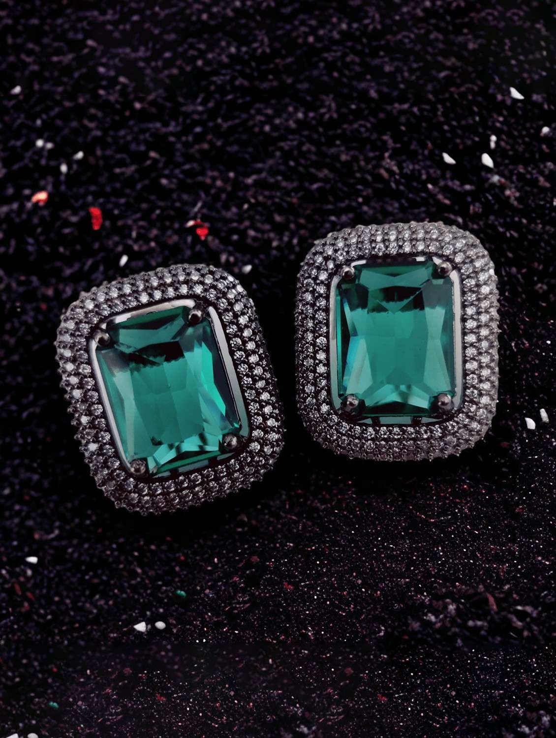 women blue brass studs earring