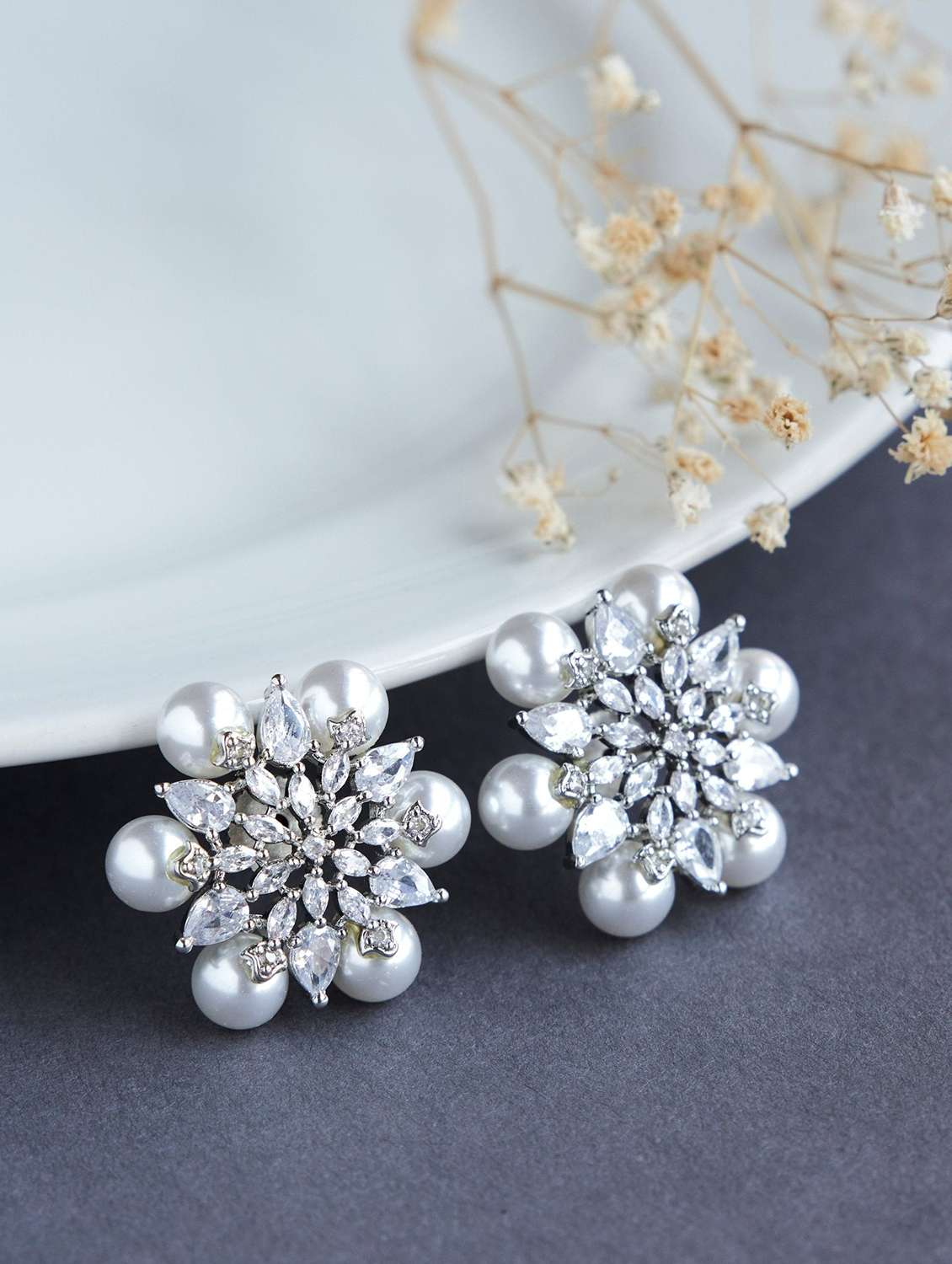 timeless beauty white pearl studded earrings