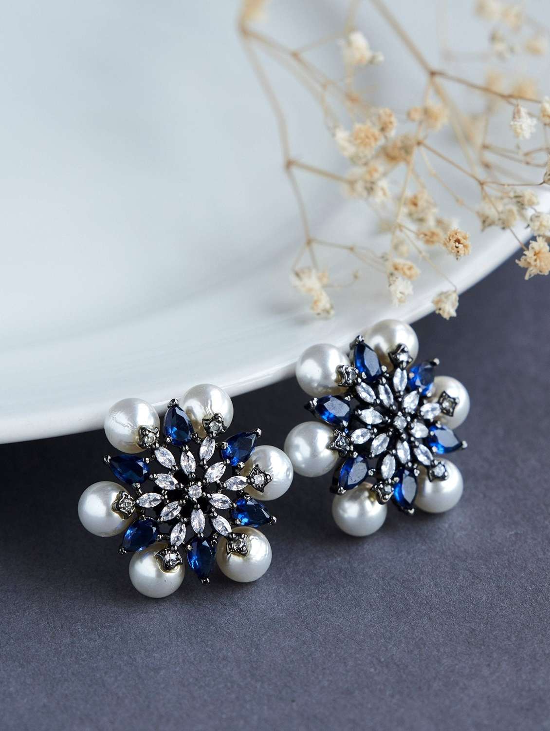 opal touch timeless beauty white pearl studded earrings