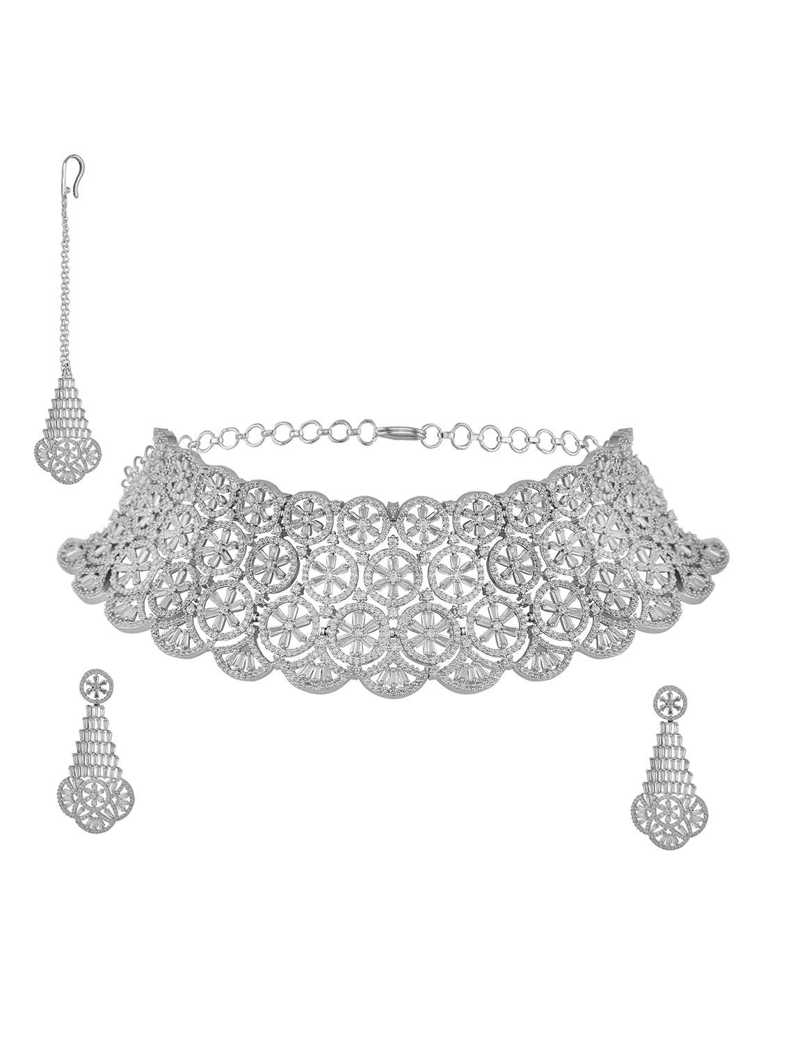 women stone studded necklace with earring and mangtikka set - 22277929 -  Standard Image - 2