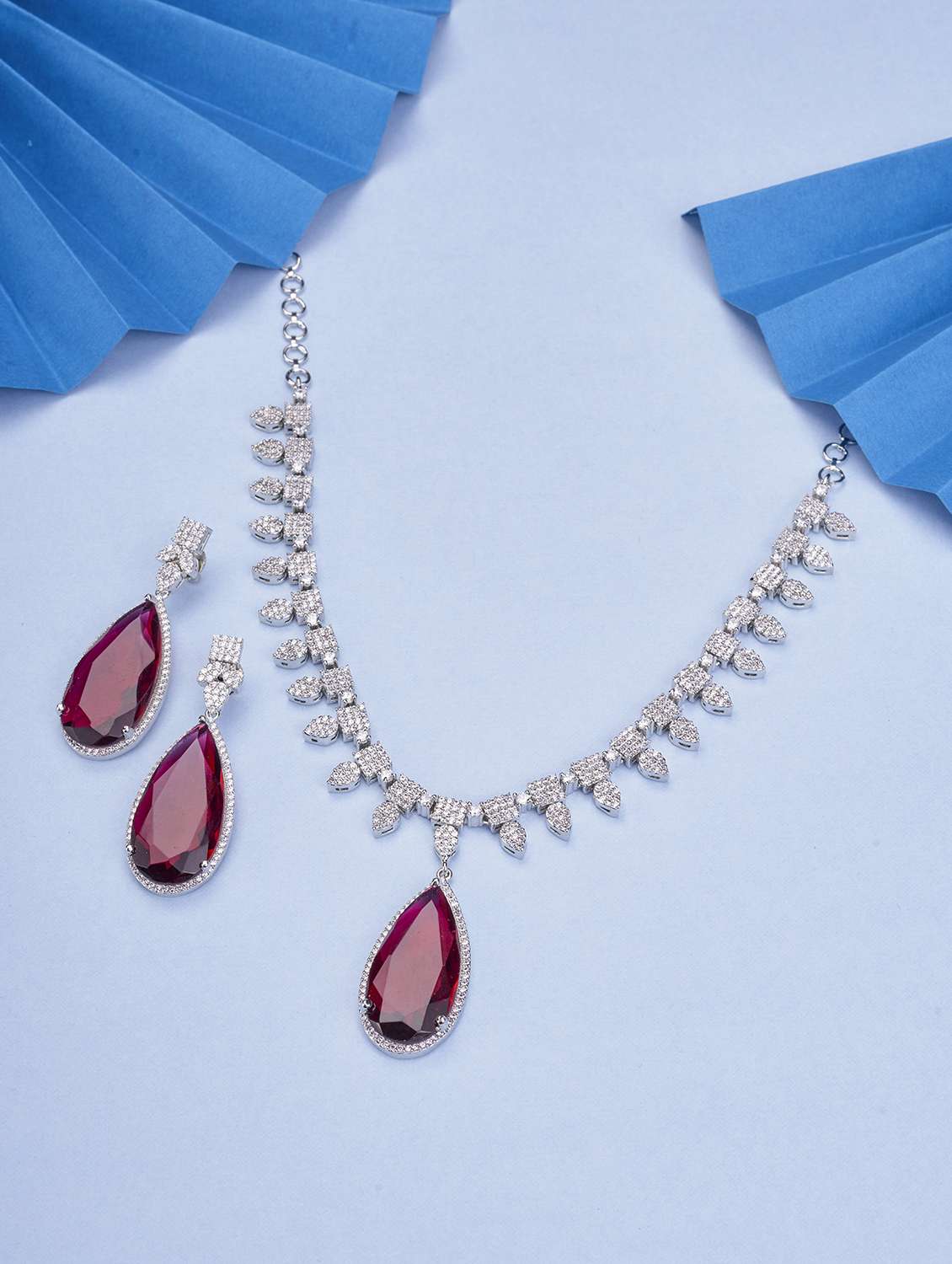 women ruby necklace and earring set